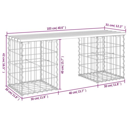 Gabion Garden Bench Outdoor Patio Park Seat Chair Wood Wire Wall Stone Basket 103x31x42cm - Image 8