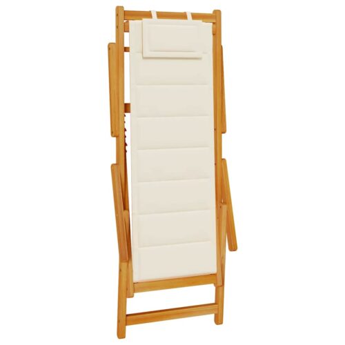 Folding Beach Chair with Armrests Cream Acacia Wood Textilene - Image 4