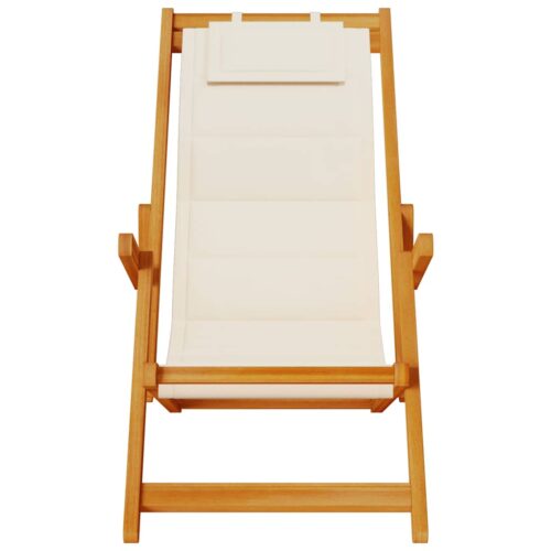 Folding Beach Chair with Armrests Cream Acacia Wood Textilene - Image 5