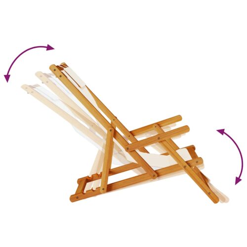Folding Beach Chair with Armrests Cream Acacia Wood Textilene - Image 8