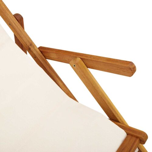 Folding Beach Chair with Armrests Cream Acacia Wood Textilene - Image 9
