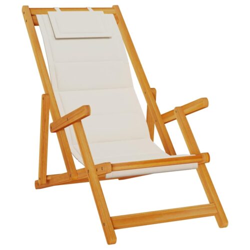Folding Beach Chair with Armrests Light Grey Acacia Wood Textilene