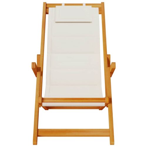 Folding Beach Chair with Armrests Light Grey Acacia Wood Textilene - Image 5