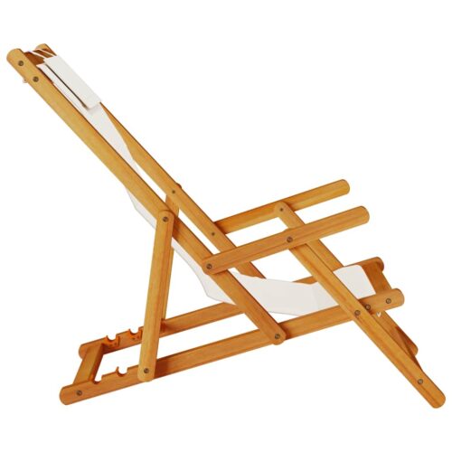 Folding Beach Chair with Armrests Light Grey Acacia Wood Textilene - Image 6