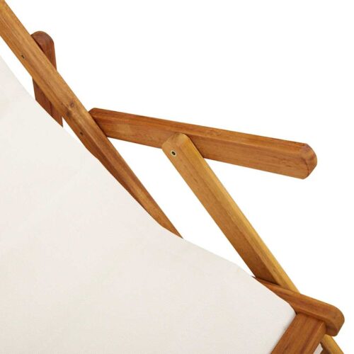 Folding Beach Chair with Armrests Light Grey Acacia Wood Textilene - Image 9
