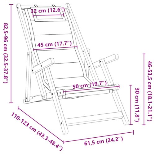 Folding Beach Chair with Armrests Light Grey Acacia Wood Textilene - Image 11