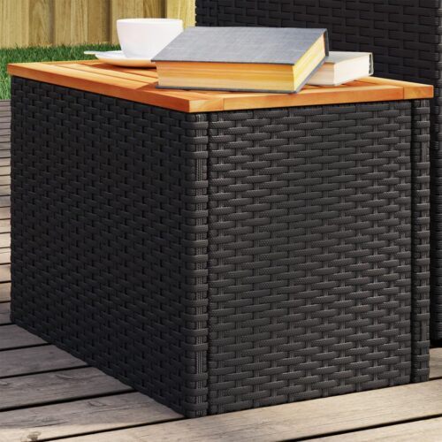 Garden Side Tables 2pcs Black 55x34x37cm Poly Rattan Solid Wood - Image 2