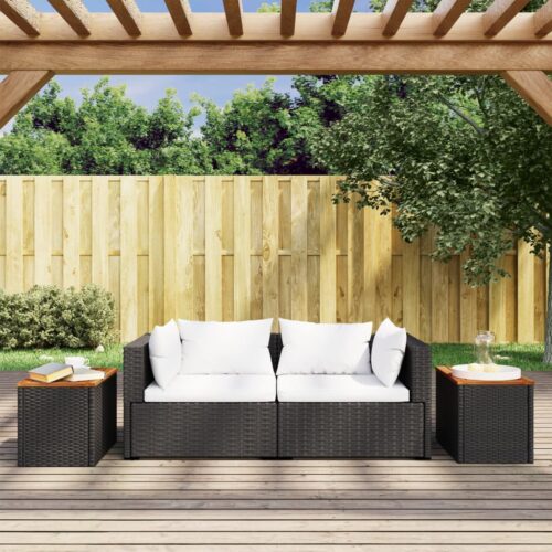 Garden Side Tables 2pcs Black 55x34x37cm Poly Rattan Solid Wood - Image 3