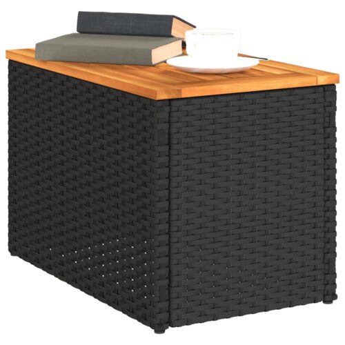 Garden Side Tables 2pcs Black 55x34x37cm Poly Rattan Solid Wood - Image 4