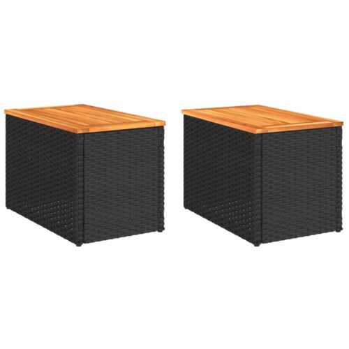 Garden Side Tables 2pcs Black 55x34x37cm Poly Rattan Solid Wood - Image 13