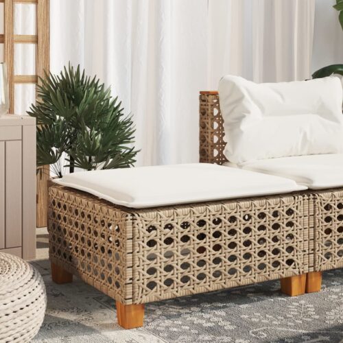 Outdoor Garden Stool Wicker Rattan Patio Ottoman Bench Seat Beige 63.5x56x32cm - Image 2