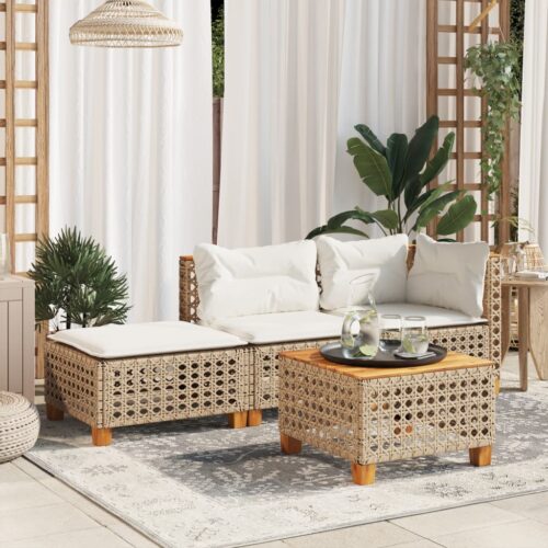 Outdoor Garden Stool Wicker Rattan Patio Ottoman Bench Seat Beige 63.5x56x32cm - Image 3