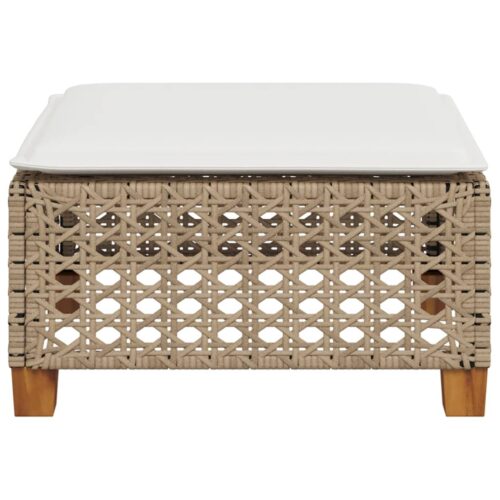 Outdoor Garden Stool Wicker Rattan Patio Ottoman Bench Seat Beige 63.5x56x32cm - Image 4