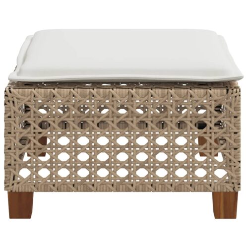 Outdoor Garden Stool Wicker Rattan Patio Ottoman Bench Seat Beige 63.5x56x32cm - Image 5