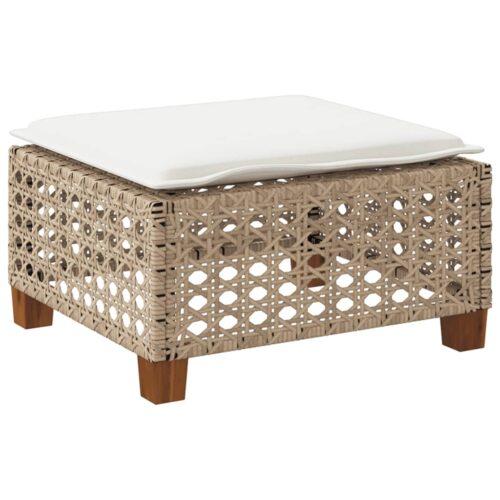 Outdoor Garden Stool Wicker Rattan Patio Ottoman Bench Seat Beige 63.5x56x32cm - Image 6