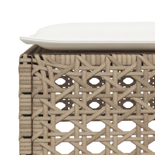 Outdoor Garden Stool Wicker Rattan Patio Ottoman Bench Seat Beige 63.5x56x32cm - Image 7
