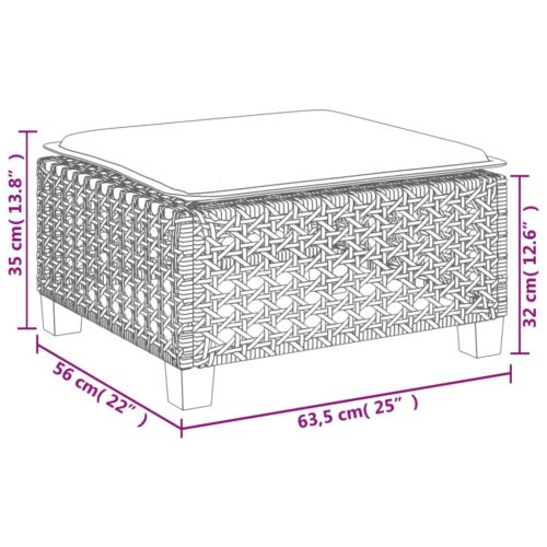 Outdoor Garden Stool Wicker Rattan Patio Ottoman Bench Seat Beige 63.5x56x32cm - Image 9