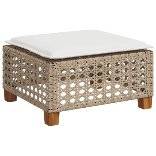 Outdoor Garden Stool Wicker Rattan Patio Ottoman Bench Seat Beige 63.5x56x32cm - Image 10