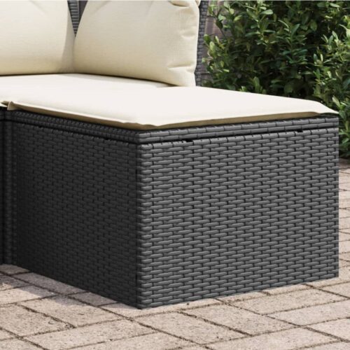 Outdoor Garden Stool Wicker Rattan Patio Ottoman Bench Seat Black 55x55x37cm - Image 2