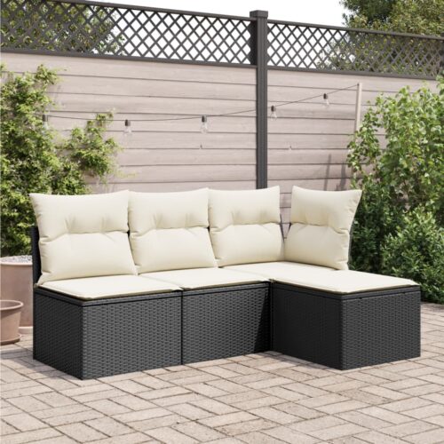 Outdoor Garden Stool Wicker Rattan Patio Ottoman Bench Seat Black 55x55x37cm - Image 3