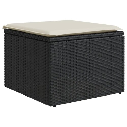 Outdoor Garden Stool Wicker Rattan Patio Ottoman Bench Seat Black 55x55x37cm - Image 9