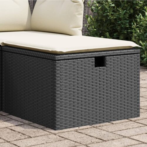 Outdoor Garden Stool Wicker Rattan Patio Ottoman Bench Seat Black 55x55x37cm - Image 2