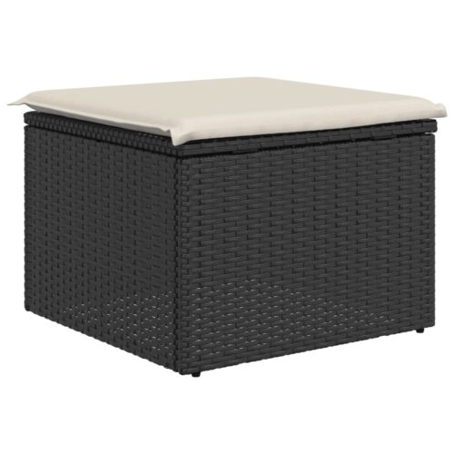 Outdoor Garden Stool Wicker Rattan Patio Ottoman Bench Seat Black 55x55x37cm - Image 6