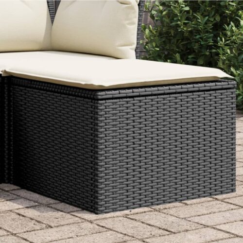 Outdoor Garden Stool Wicker Rattan Patio Ottoman Bench Seat Black 55x55x37cm - Image 2