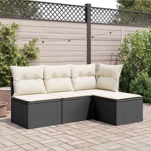 Outdoor Garden Stool Wicker Rattan Patio Ottoman Bench Seat Black 55x55x37cm - Image 3
