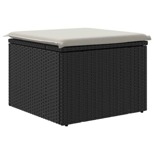 Outdoor Garden Stool Wicker Rattan Patio Ottoman Bench Seat Black 55x55x37cm - Image 6
