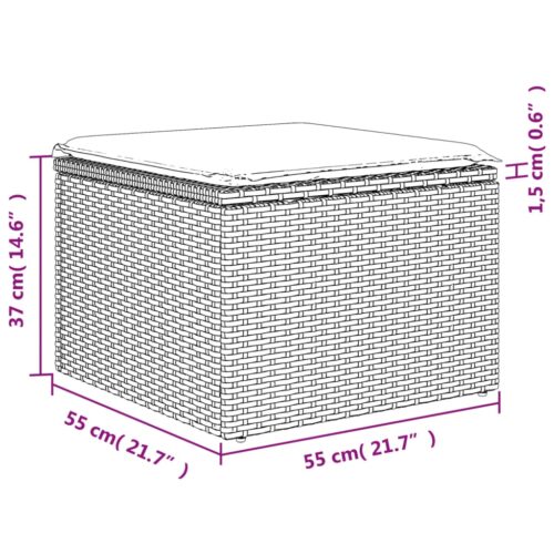 Outdoor Garden Stool Wicker Rattan Patio Ottoman Bench Seat Black 55x55x37cm - Image 10