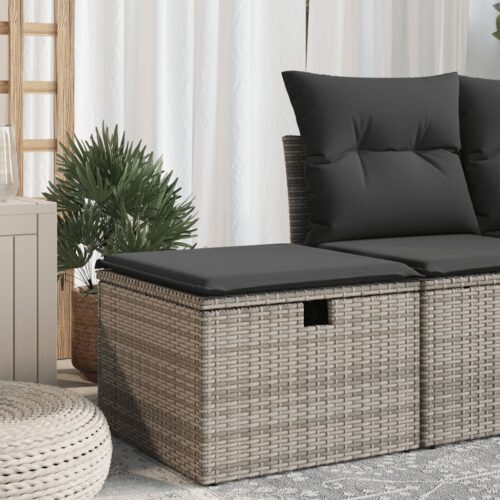 Outdoor Garden Stool Wicker Rattan Patio Ottoman Bench Seat Grey 55x55x37cm - Image 2
