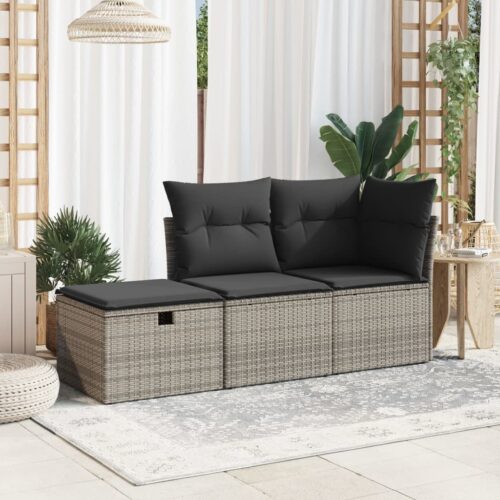 Outdoor Garden Stool Wicker Rattan Patio Ottoman Bench Seat Grey 55x55x37cm - Image 3