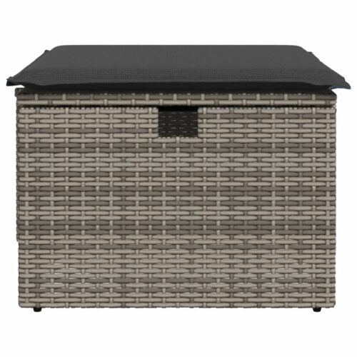 Outdoor Garden Stool Wicker Rattan Patio Ottoman Bench Seat Grey 55x55x37cm - Image 4