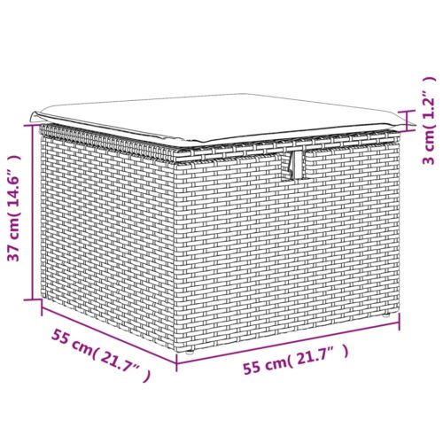 Outdoor Garden Stool Wicker Rattan Patio Ottoman Bench Seat Grey 55x55x37cm - Image 11