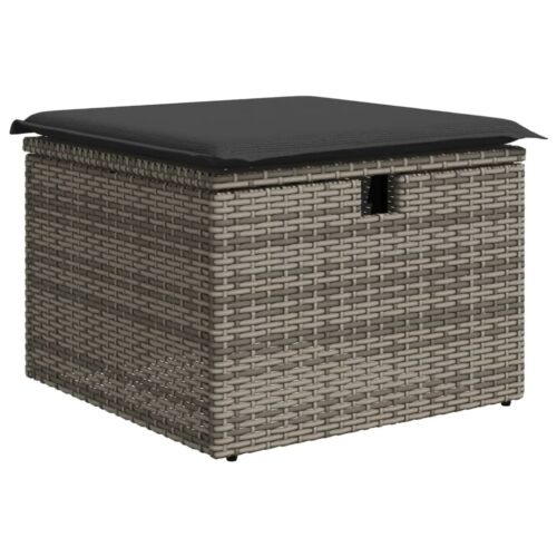Outdoor Garden Stool Wicker Rattan Patio Ottoman Bench Seat Grey 55x55x37cm - Image 13