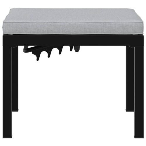 Outdoor Garden Stool Wicker Rattan Patio Ottoman Bench Seat Powder Coated Steel Black - Image 3