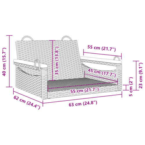 Swing Bench Black 63x62x40cm Poly Rattan - Image 9