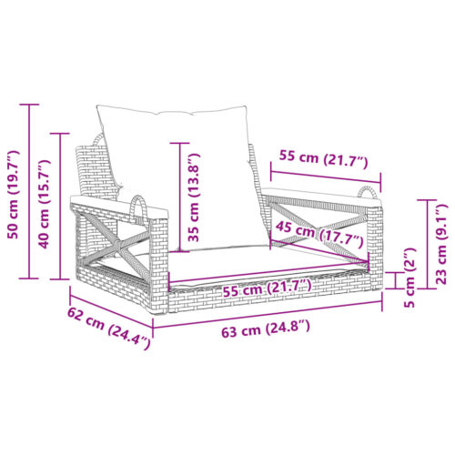 Swing Bench with Cushions Black 63x62x40cm Poly Rattan - Image 9