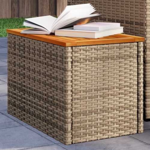 Garden Side Tables 2pcs Beige 55x34x37cm Poly Rattan Solid Wood - Image 2