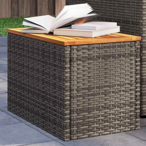 Garden Side Tables 2pcs Grey 55x34x37cm Poly Rattan Solid Wood - Image 2