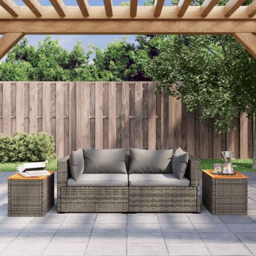Garden Side Tables 2pcs Grey 55x34x37cm Poly Rattan Solid Wood - Image 3
