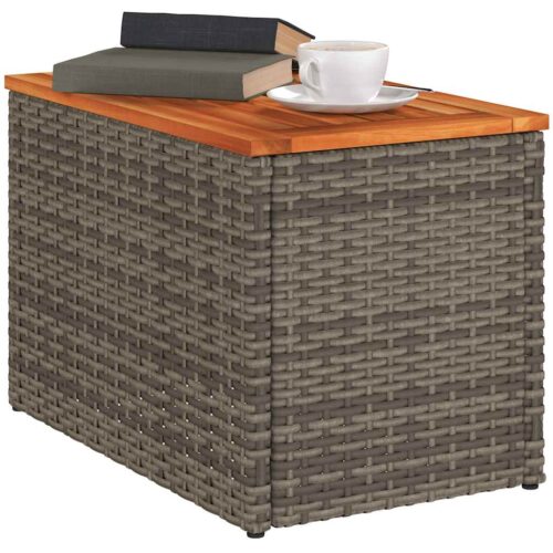 Garden Side Tables 2pcs Grey 55x34x37cm Poly Rattan Solid Wood - Image 4