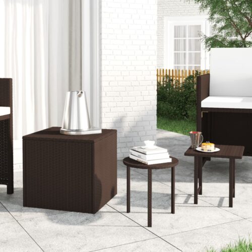 Garden Side Tables 3pcs Brown Poly Rattan - Image 2
