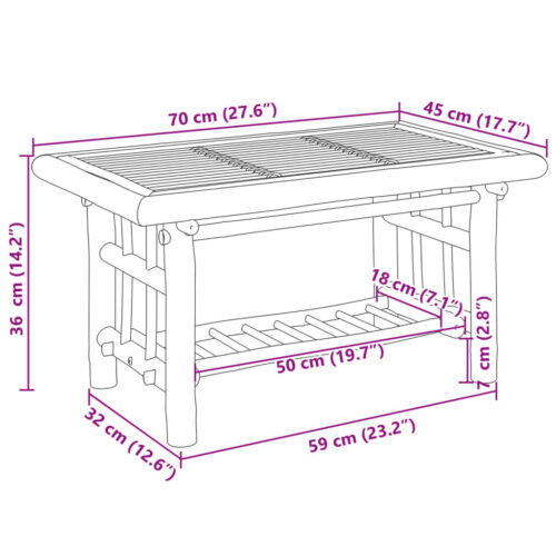Bamboo  Coffee Table 70x45x36cm - Image 7