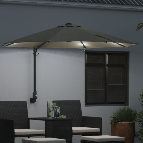 LED Lights Wall Mounted Garden Umbrella Outdoor Patio Pole Cantilever Parasol Sand 248cm - Image 3