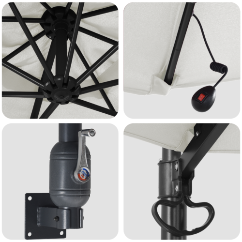 LED Lights Wall Mounted Garden Umbrella Outdoor Patio Pole Cantilever Parasol Sand 248cm - Image 7