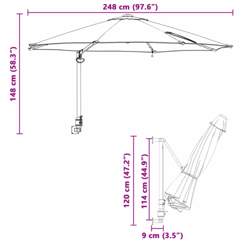 LED Lights Wall Mounted Garden Umbrella Outdoor Patio Pole Cantilever Parasol Sand 248cm - Image 11