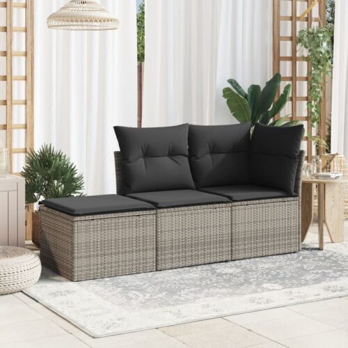 Outdoor Garden Stool Wicker Rattan Patio Ottoman Bench Seat Grey 55x55x37cm - Image 3