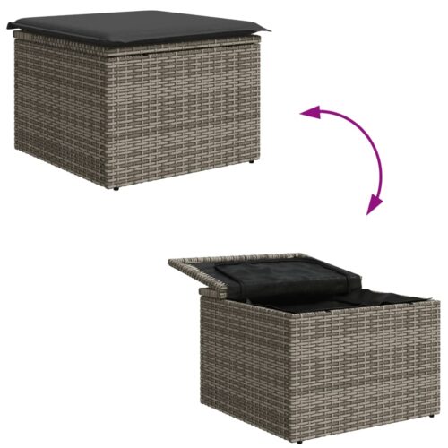 Outdoor Garden Stool Wicker Rattan Patio Ottoman Bench Seat Grey 55x55x37cm - Image 7